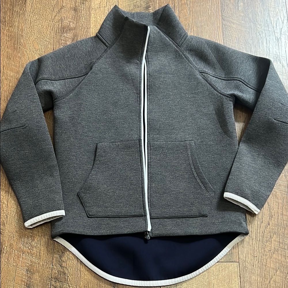 Zella Gray Puffer Jacket with High Collar and Athletic Cut